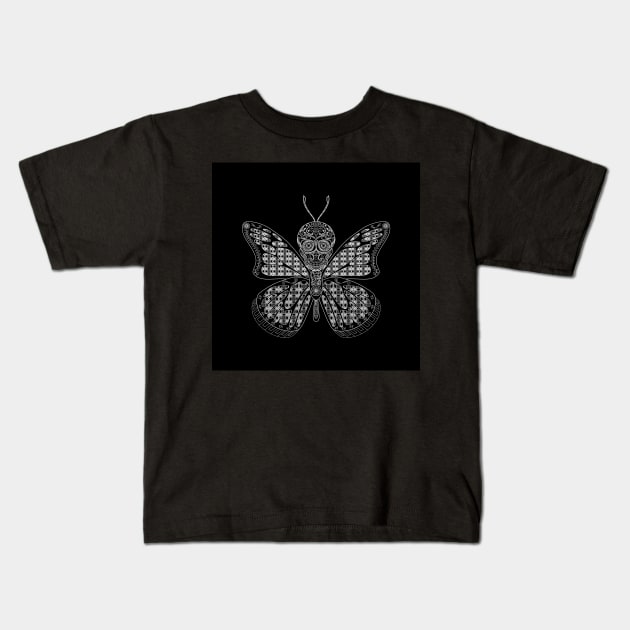 mothman the skull with butterfly ecopop Kids T-Shirt by jorge_lebeau